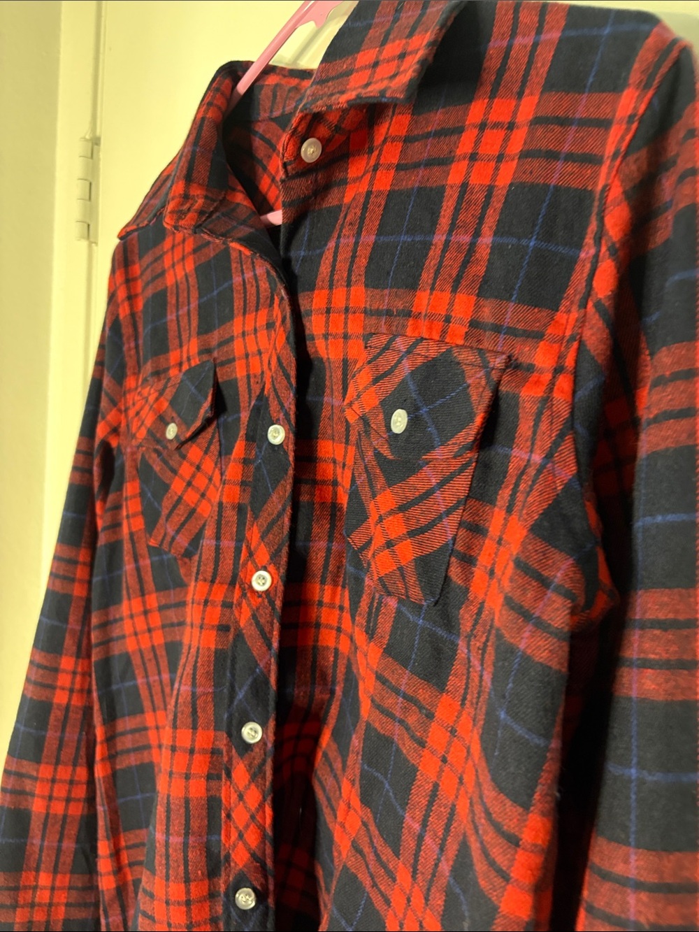 Red & Navy Plaid Button-Up Flannel Shirt - Picture 2 of 3